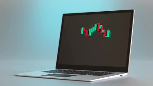 Laptop with Colorful Candlestick Chart