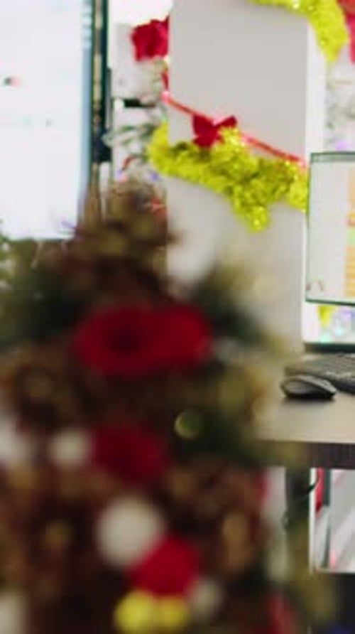 Vertical Video Empty Festive Decorated Office