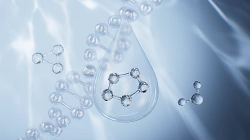 Transparent 3D Molecules and Water Drop Abstract Science Animation