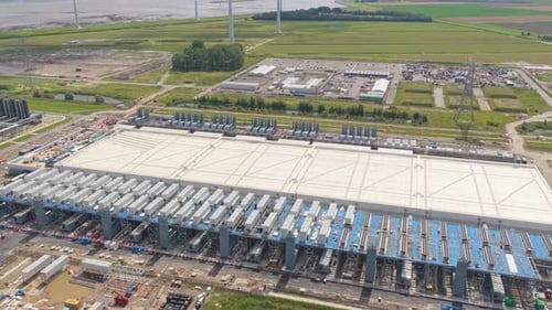 Groningen Eemshaven hosting hyperscale computing center, aerial drone