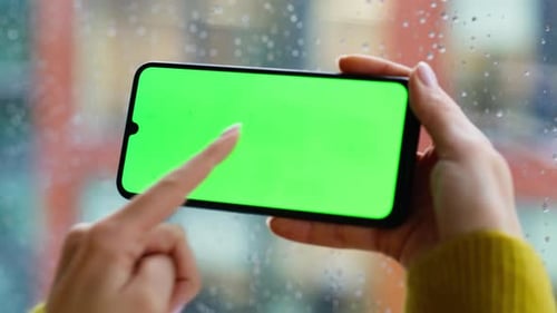 Fingers Using Touchscreen Mockup Smartphone Making Online Purchase Closeup