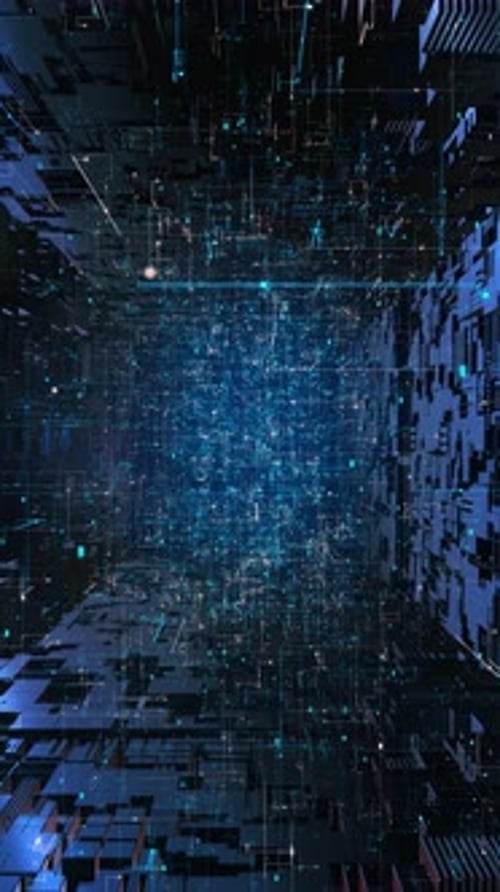 Futuristic Digital Tunnel Loop with Flowing Lines and Data