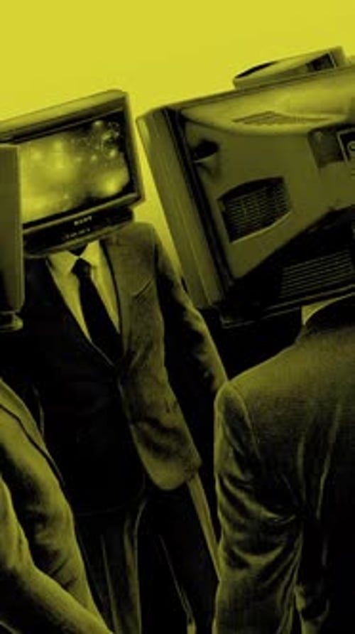 Abstract TV Head Figures Walking in Grungy Style