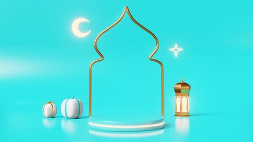 Ramadan Mubarak 3D Podium Display with Lantern and Crescent Moon
