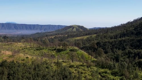 Aerial view of idyllic landscape in nature with mountains in the distance