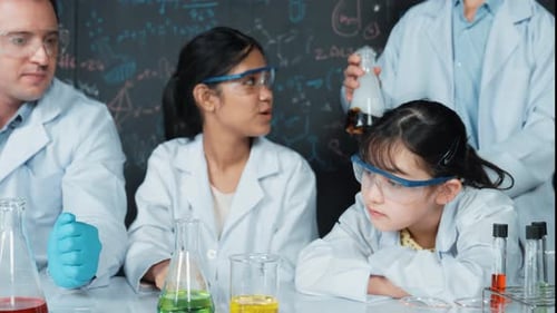 Students Doing Science Experiments with Teacher in Classroom
