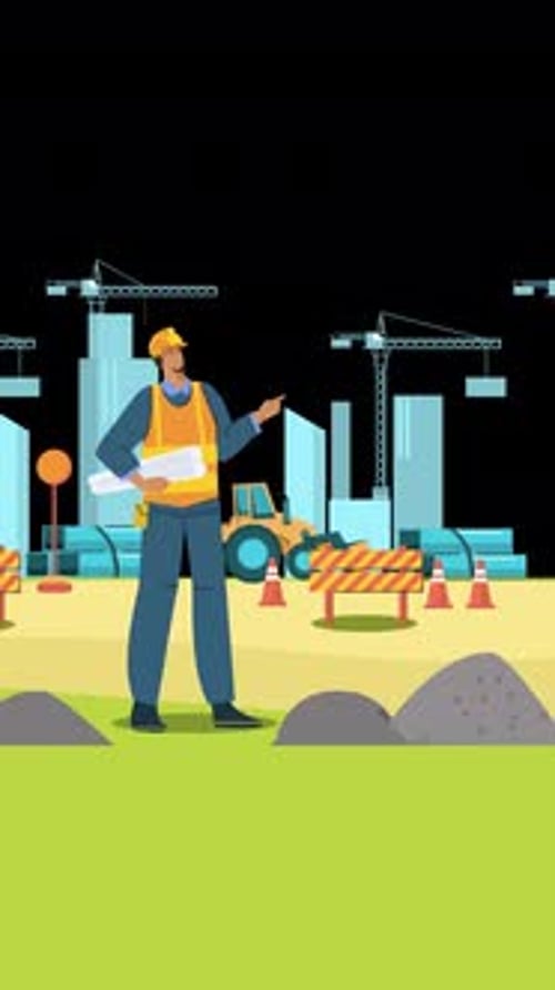 Engineers Working On Construction On Vertical On Alpha Channel