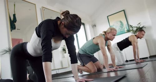 Exercising Stretching Healthy Lifestyle in Fitness Studio and Gymnastics Class