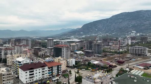 Panorama Of The Buildings On The Coastline City Alanya Turkey Aerial View