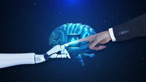 Artificial Intelligence Machine Learning Business Internet Technology Concept Hand Touching Brain