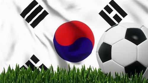 Soccer Background with South Korea Flag 4K Looped