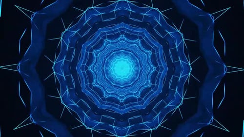Blue abstract background with circular design in the center. Kaleidoscope VJ loop