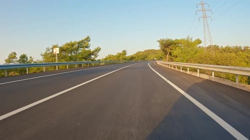 Drive on Mountain Road with Black Asphalt and Fresh White Markings