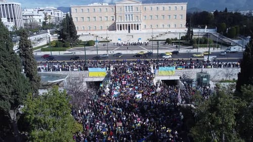 Ukrainian protest - meeting in the Athens, Aerial footage 4k