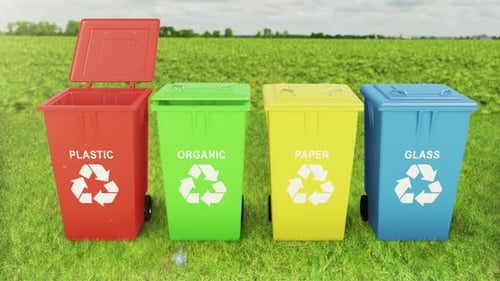 3D Animated Recycling Bins Opening Lids for Waste Sorting