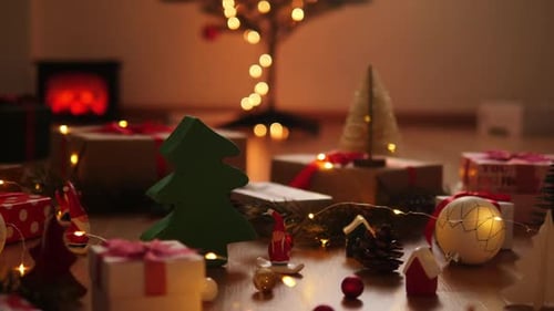 Christmas Decorations with Gifts and Festive Ornaments