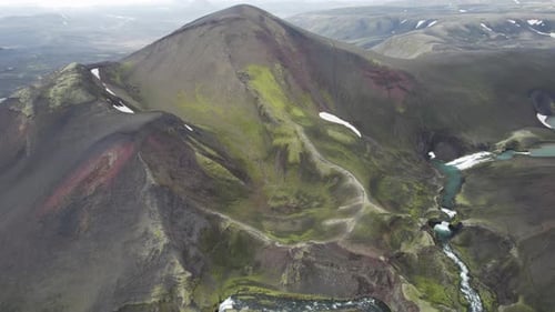 Aerial view of highlands landscape with mountains in Iceland.