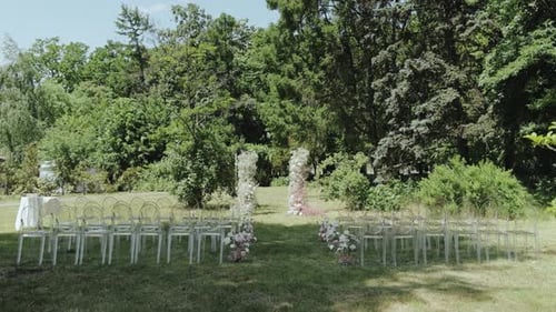 Outdoor Wedding Ceremony in the Park Among the Trees in Summer Medium Shot View of Beautiful and