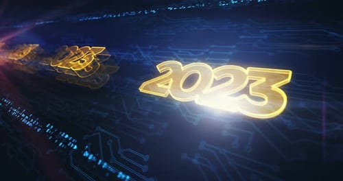 2023 year futuristic neon symbol cyber loop concept