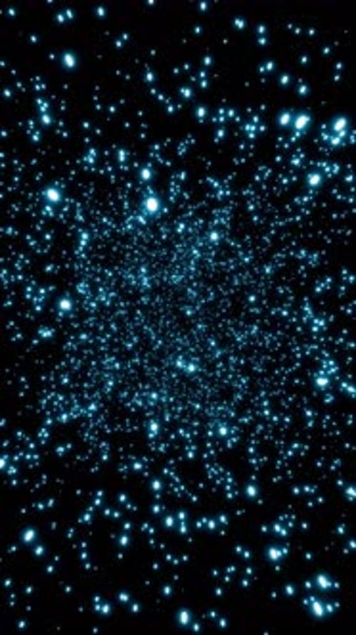 Vertical video parallax effect of glowing cyan particles rotating seamlessly 3d render Looping