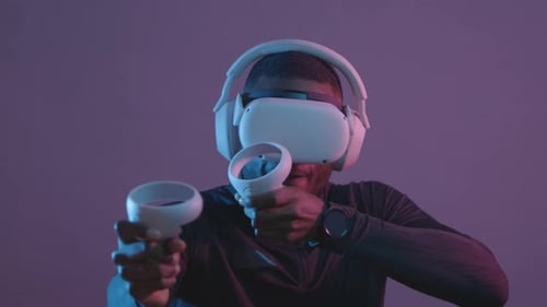 Man Enjoys Immersive Virtual Reality Gaming Experience