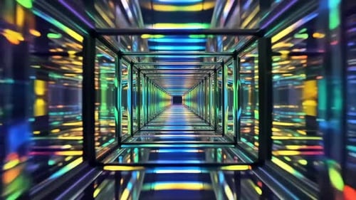 3D Endless Glass Tunnel with Vibrant Neon Glowing Lights Abs