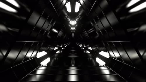 Weißer Fantasy-Wissenschaftskorridor mit blinkenden Lichtern im Hintergrund Vj Loop I 4K