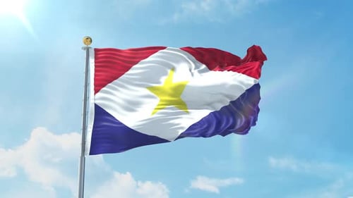 Saba Island Flag Waving on a Clear Blue Sky