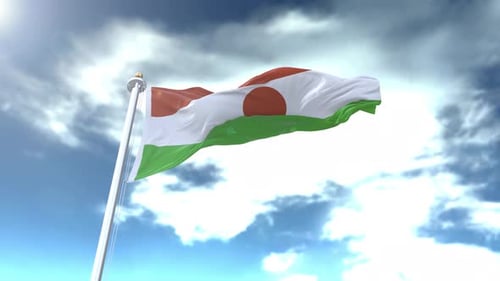 Realistic 3D Flag of Niger Waving in the Wind