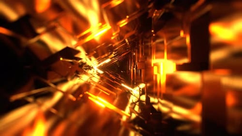 Red And Orange Fantasy Triangle Tunnel With Changing Lighting VJ Loop In 4K