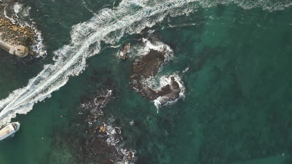 Aerial shot of the Andromeda Rock near Jaffa coast, Tel Aviv, Israel ...