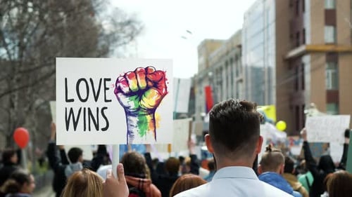Lgbt Pride Parade Peope Crowd Support Gay Community Lgbtq Protest Banner