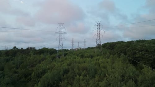 Aerial Footage Of Power Poles Delivering Electricity Across Canada And US