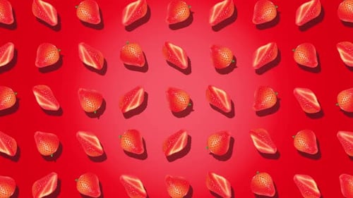 Looping Strawberry Pattern Animation on Red Background