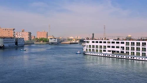Nile River Cruise: White Ships on Blue Waters Near Esna Lock, Egypt.