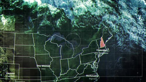 Rotierende Karte von New Hampshire im Satellitenkartenstil
