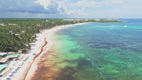 Tropical Beach With Turquoise Ocean - Drone Shot