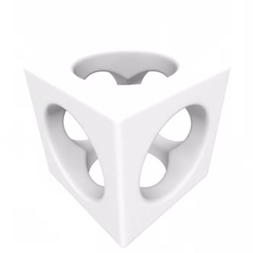 Minimalist White 3D Cube Rotating with Rounded Holes