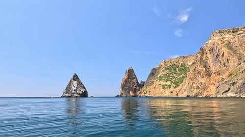Sea Water Surface Low Angle View From Kayak Camera Flies Over the Clear Green Sea Water Nobody