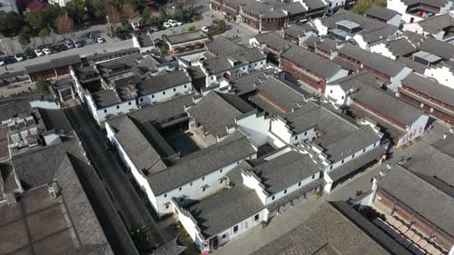 Aerial View of the Cityscape and Old Town in Dongyang City Zhejiang Proince China