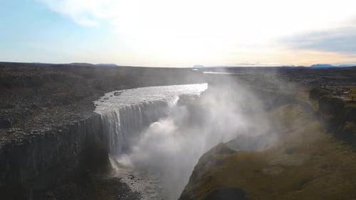 Powerful Waterfall Aerial in Rocky Natural Landscape