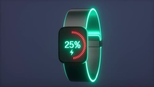 Futuristic Smartwatch Charging Progress Animation with Neon Glow