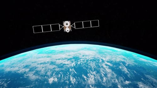 Exploration du satellite en orbite autour de la Terre sur fond d'espace