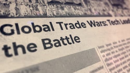 Grungy Newspaper Headline Revealing Global Trade Wars Animation