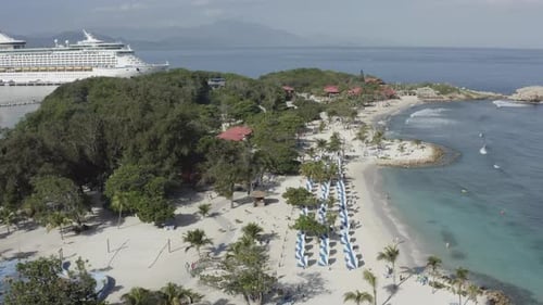 Aerial video over a tropical island beach during summer vacation Haiti