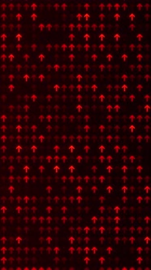 Vertikale nahtlose rote Pfeilbewegung — Leuchtende digitale Pfeilmusterschleife