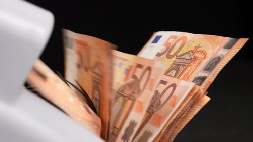 Money Counter Counting Euro Notes Close Up