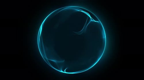 Blue futuristic technology 3d sphere seamless flow. Abstract sphere of light blue particles, lines,