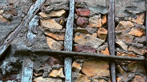 Abstract View of a Stone Wall with Wood