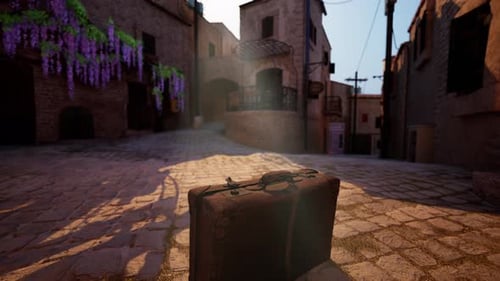 Suitcase on Cobblestone Street